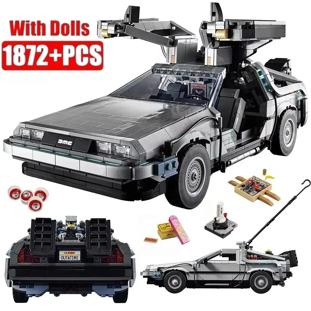 2026 New Movie Original 1872PCS Back to the Future Delorin DMC-12 Time Shuttle Machine Gull Wing Door Sports Car Model Kit, compatible with 10300 99998 T0300 63006 Children's DIY Handicraft STEAM Toys Birthday Gift, Building Blocks Model DIY Building Set