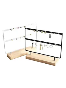 1pc Solid Wood Ironwork 2-Layer Jewelry Display Rack, Earring Ring Necklace Organizer, Home Makeup Table Decorative Prop