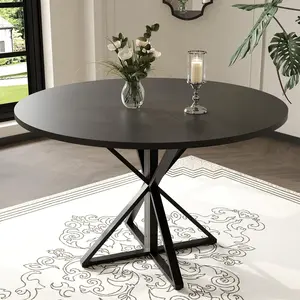 47 Inch Round Dining Table for 4, Circle Kitchen Table, Farmhouse Wooden Dining Table for Small Spaces, Kitchen & Dining Room