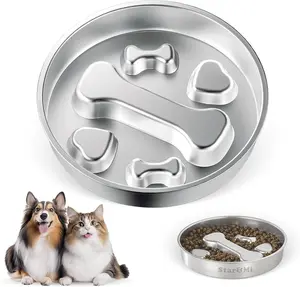 StarUMi Stainless Steel Slow Feeder Dog Bowls Non-Slip Metal Bowl for Large & Medium Breeds 2 Cup Capacity Durable Puppy Puzzle Feeder for Small to Big Pets