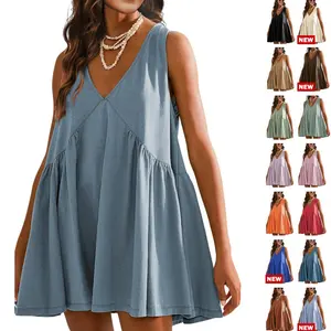 Tanming Women’s V-Neck Tank Sundress | Springfresh Casual Flowy Sleeveless A-line Mini Dress with Two Side Pockets, Layer with Mesh Tops on Chilly Days or Wear Alone for Spring,Summer Outfits