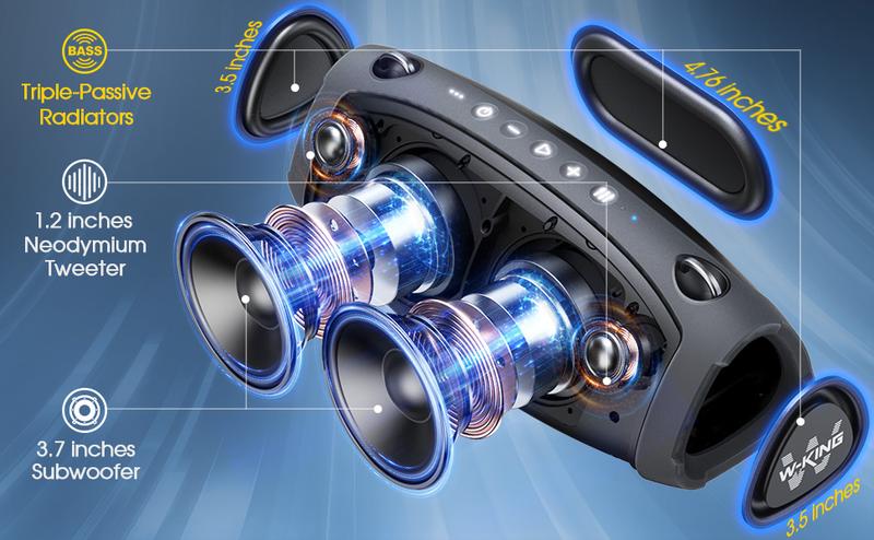 W-KING 120W Portable Bluetooth Speaker with Wireless Microphone,  IPX6 Waterproof, Triple Passive Radiators-Deep Bass/Hi-fi/DSP/Power Bank/TF/AUX/EQ/Opener W-KING 120W Portable Bluetooth Speaker with Wireless Microphone,  IPX6 Waterproof, Triple Passive Radiators-Deep Bass/Hi-fi/DSP/Power Bank/TF/AUX/EQ/Opener