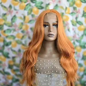 24" synthetic hair ginger orange  wavy middle part lace
