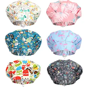 6 Pieces Bouffant Caps with Buttons Elastic Bouffant Turban, Nursing Surgical Cap Printed Scrub Working Hats(Animal)