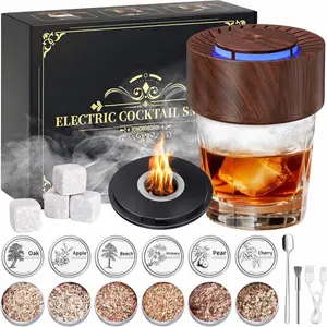 Electric Cocktail Smoker Kit - Rechargeable Built-in Lighter & LED Light, No Butane Needed, with 6 Wood Chips, Marble Ice Cubes, Old Fashioned Smoker Kit, Bourbon, Bourbon Whiskey Gifts for Men,Dad,Husband,father,Grandfather,Valentine's Day gift