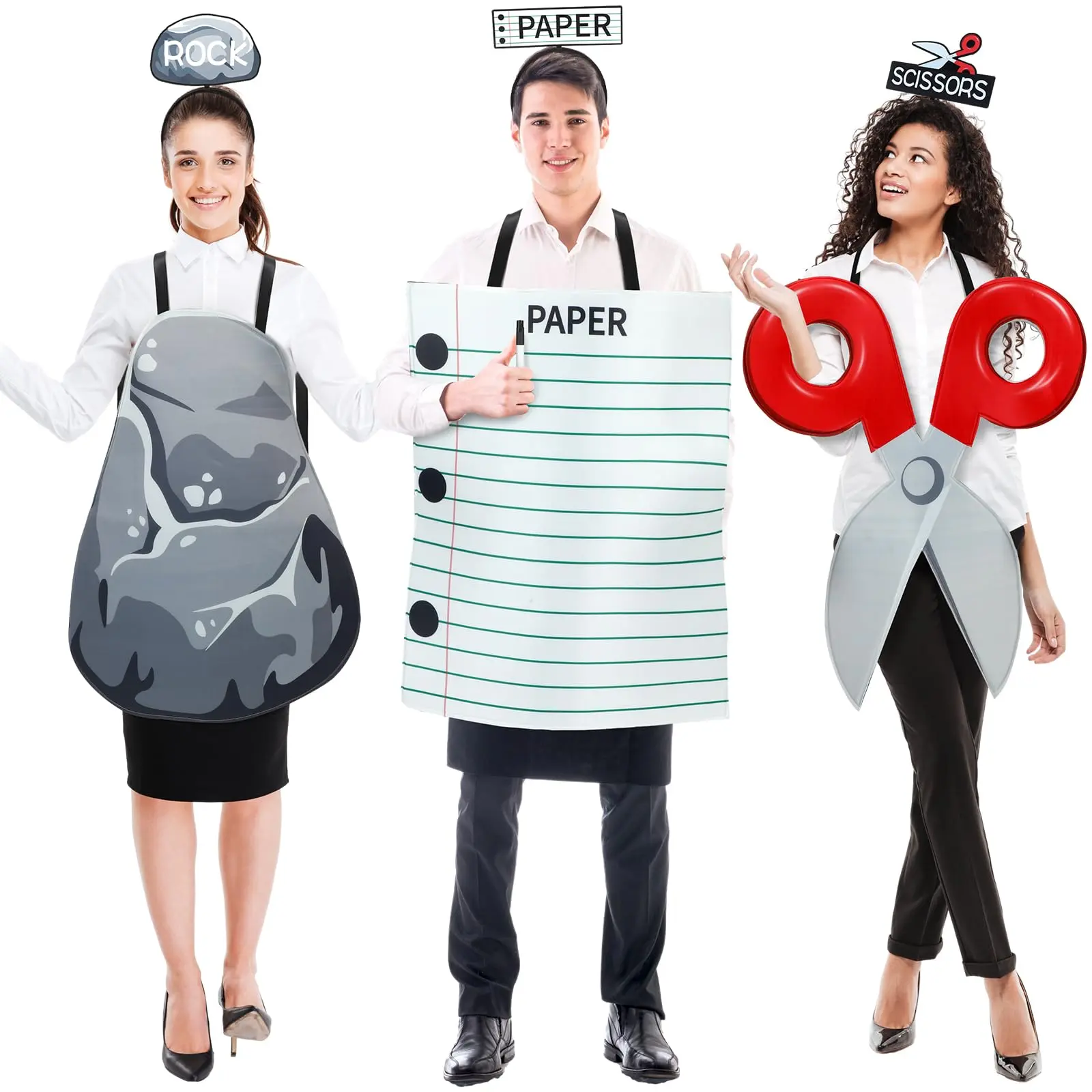 7 Pcs Adult Halloween Costume Set, Rock Paper Scissors Funny Group Outfit for 3 People Fits Men and Women, Matching Cosplay Outfit with Headbands for Family Friends Office Halloween Party Cosplay