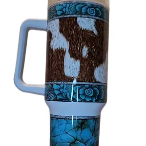 Turquoise Cowhide 40oz Tumbler