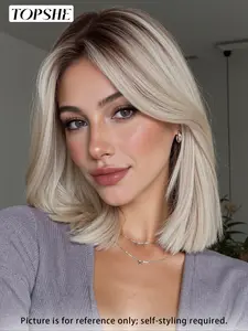 Topshe 13x6 Lace Front Wig Deep Gradient Platinum Bob, Natural Hairline, Short Straight, Breathable Lace, High Heat Resistant