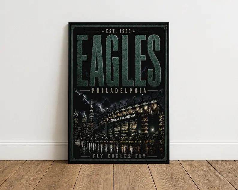 [Unframed] Philadelphia Eagles Poster, Lincoln Financial Field Wall Art, Vintage NFL Print, Fly Eagles Fly Decor, Eagles Fan Gift