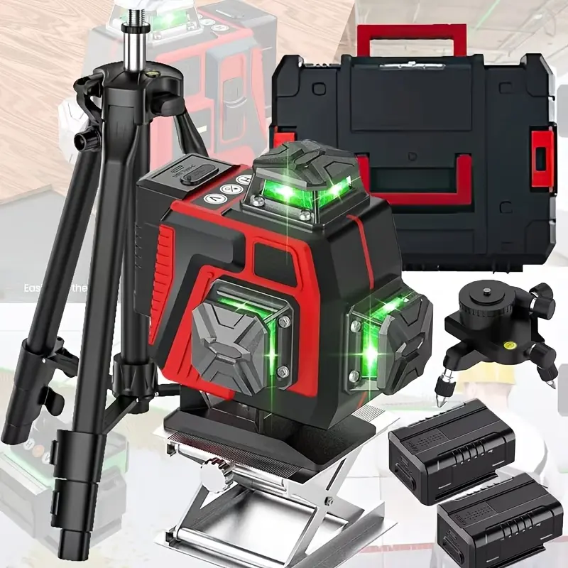 360 Degree Rotary Automatic Leveling 4D 16 Lines Green Laser Level, Rechargeable Lithium Battery Model Equipped with 1M Tripod Home Measuring Tool, Vertical And Horizontal Positioning Device