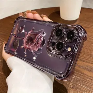 A Romantic Rose Electroplated Shockproof Phone Case, Suitable for iPhone 17 Air/16 Plus/15 Pro Max/14 Pro/13/12/11/XS Max/X Phone Case, Ideal Gift for Family, Friends, Lovers, Boyfriend, Girlfriend, Best Choice for Holiday Gifts SJQNDD09