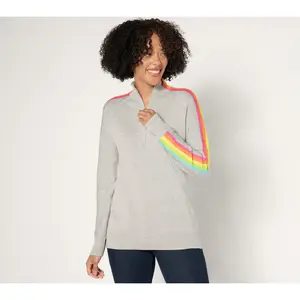Belle by Kim Gravel Sporty Stripe Half Zip Sweater