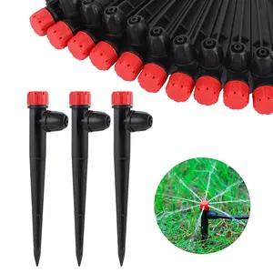 Drip Irrigation Emitters Adjustable 360  Drip Emitters on 5" with Stake for 1/4" Drip Irrigation Tubing,Irrigation Drippers Ideal for (4-7mm) Garden House Watering System. (25pcs-Red Drip)