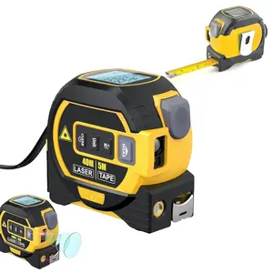 Three in one laser digital smart tape measure with backlit LCD display, laser rangefinder, crosshair marking, data storage function, durable ABS shell/yellow