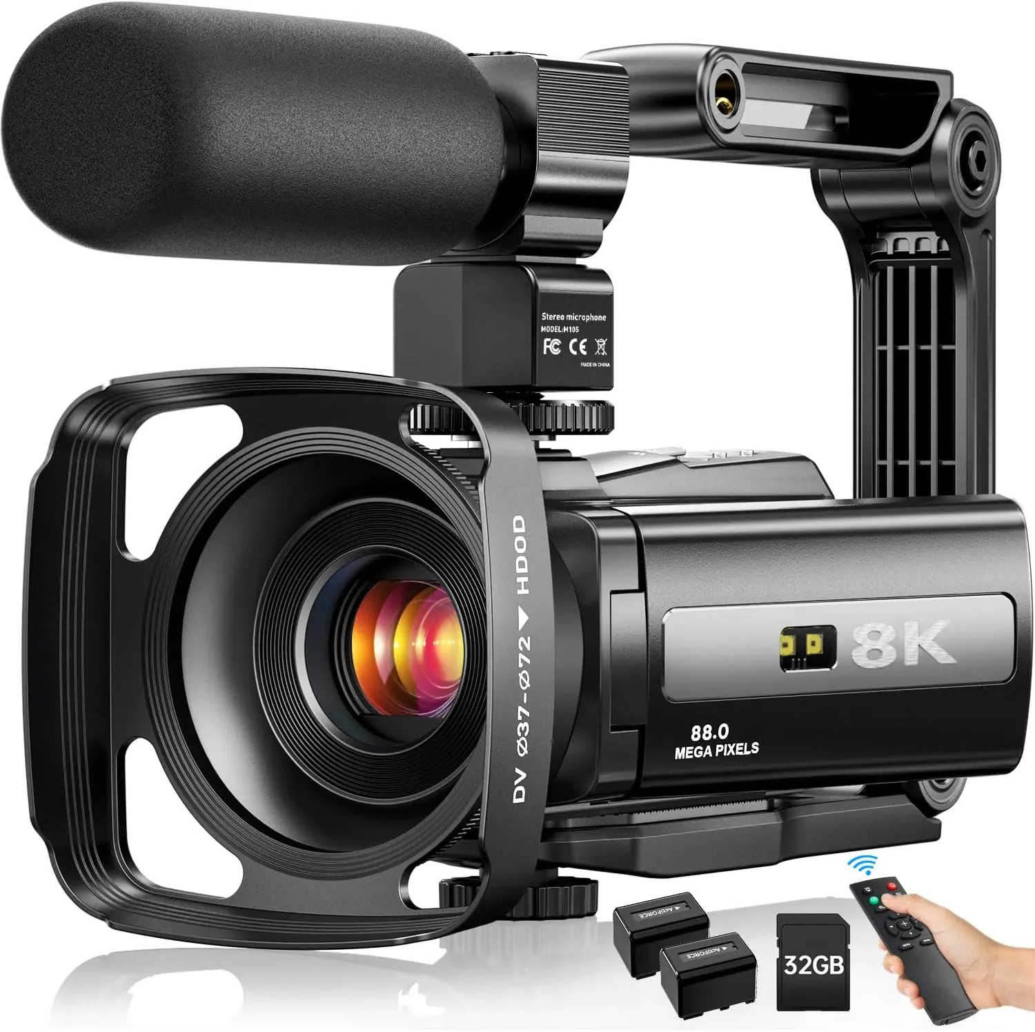 8K Video Camera Camcorder, 88MP UHD WiFi Vlogging Camera for YouTube, 18X Digital Zoom, IR Night Vision, 3.0" Touchscreen, Streaming Webcam, with 32GB SD Card, Microphone, Lens Hood, Stabilizer, Remote & 2 Batteries