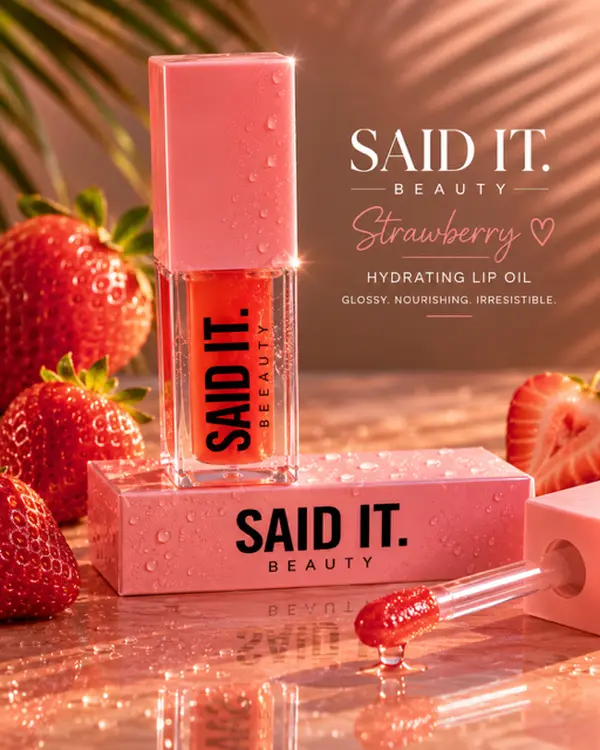 Strawberry Tinted Lip Oil - Avocado Oil, Hyaluronic Acid, Hydrate, Smooth & Glossy Lips Cosmetic Lip Care Product, Lippie Oil