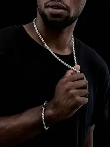2pcs/set Men Women Rope Chain Necklace & Bracelet Set, Fashion Jewelry for Gifts, Stylish Accessory for Daily Wear, Perfect for gifting