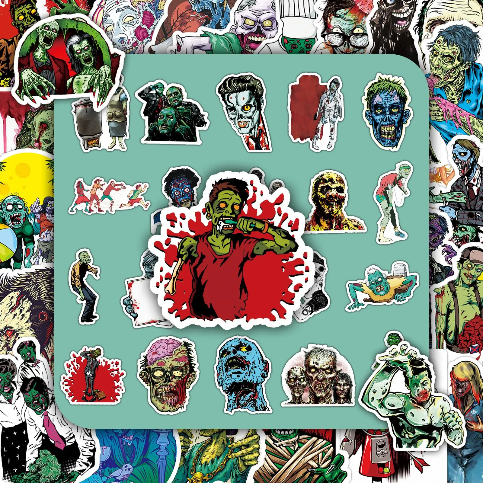 Zombie Pattern Sticker, 51pcs/set Creative Zombie Themed Decorative Sticker, DIY Decals for Water Bottle, Laptop, Cellphone, Phone Case, Scrapbooking, Journal Making, Accessories