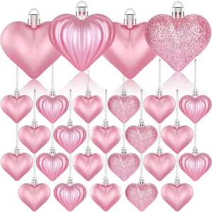 12pcs/24pcs Valentine's Day decorations, heart-shaped ornaments, pink heart-shaped trinkets, suitable for hanging decorations on Valentine's Day or as party items for wedding anniversaries, home Christmas tree decorations, for romantic nights