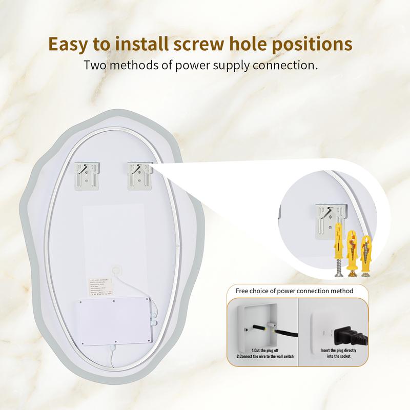 Irregular Shape Frameless Lighted Bathroom Vanity Mirror Backlit Front Lit Dimmable Anti Fog Wall Mounted Modern Design