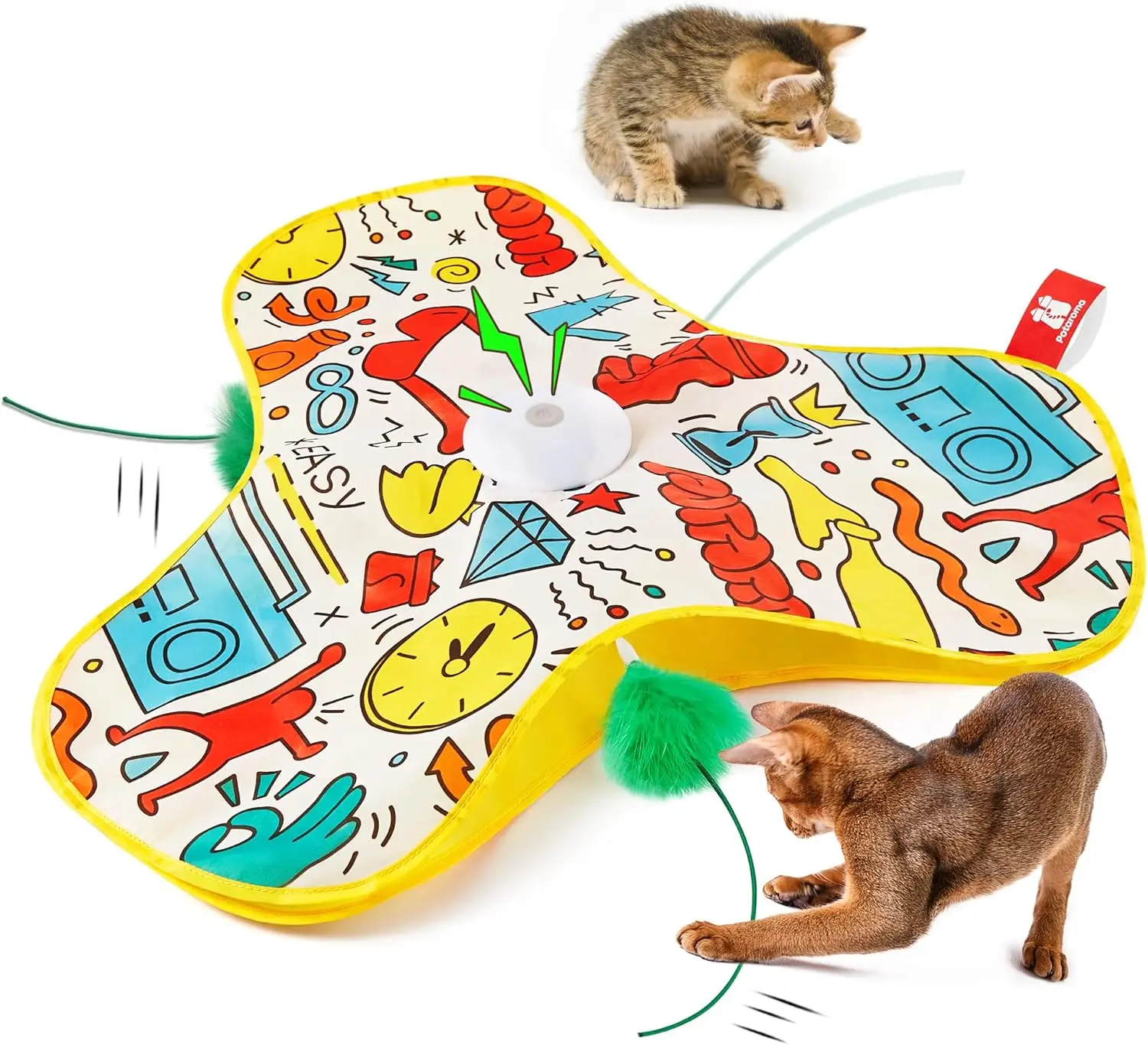 Potaroma Cat Toys Interactive, in-The-Cover Moving Cat Feather Toy, Unpredicatable Hide and Seek Kitten Wand Toy, Automatic Indoor Cat Toy, Exercise K