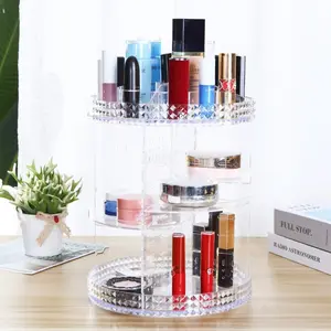 360-degree transparent acrylic box circular diamond-faced rotating makeup rack, cosmetic storage box, adjustable, multi-layer large-capacity cosmetic storage rack, suitable for different types of cosmetics and accessories (transparent acrylic)