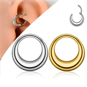 HERVAY 16G Hypoallergenic Titanium Faux Stretched Hinged Segment Chunky Septum Ring 8mm 10mm Plain Gold Silver Rook Helix Daith Septum Compatible Unisex Body Jewelry for Bold Elegance