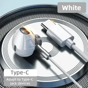 Type C Headphone HiFi Bass Stereo Volume Control Mic  Wired Earbuds fashion