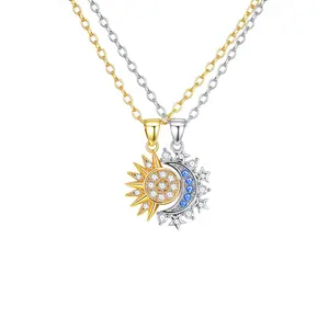 PolarEve Sun and Moon Magnetic Pendant Necklace Set, Stackable Necklaces for Women and Men, Trendy Couple and Friendship Necklaces for Daily Wear and Parties