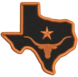 Texas Shape Patch with Longhorn- Iron On Lone Star State Biker Motorcycle Souvenir Emblem