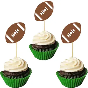 12/24Pcs Rugby Football Cupcake Toppers American Football Rugby Ball Cupcake Picks Sports Ball Theme Cake Decoration for Rugby Birthday Party Decorations Supplies