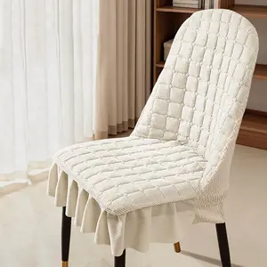 Fluffy Quilted Full-Cover Chair Cover (One Size, Multi-Color) - Arc-Fit Ruffled, Thick Warm Non-Slip Scratch-Resistant, Detachable Washable, Fit for Home Decor/Dining/Hotel/Kitchen, Winter Gift