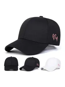 Unisex Heart Embroidered Baseball Cap, Adjustable Snapback Cap, Adjustable Outdoor Sun Protection Hat, Casual Woven Fabric for Spring & Fall Travel