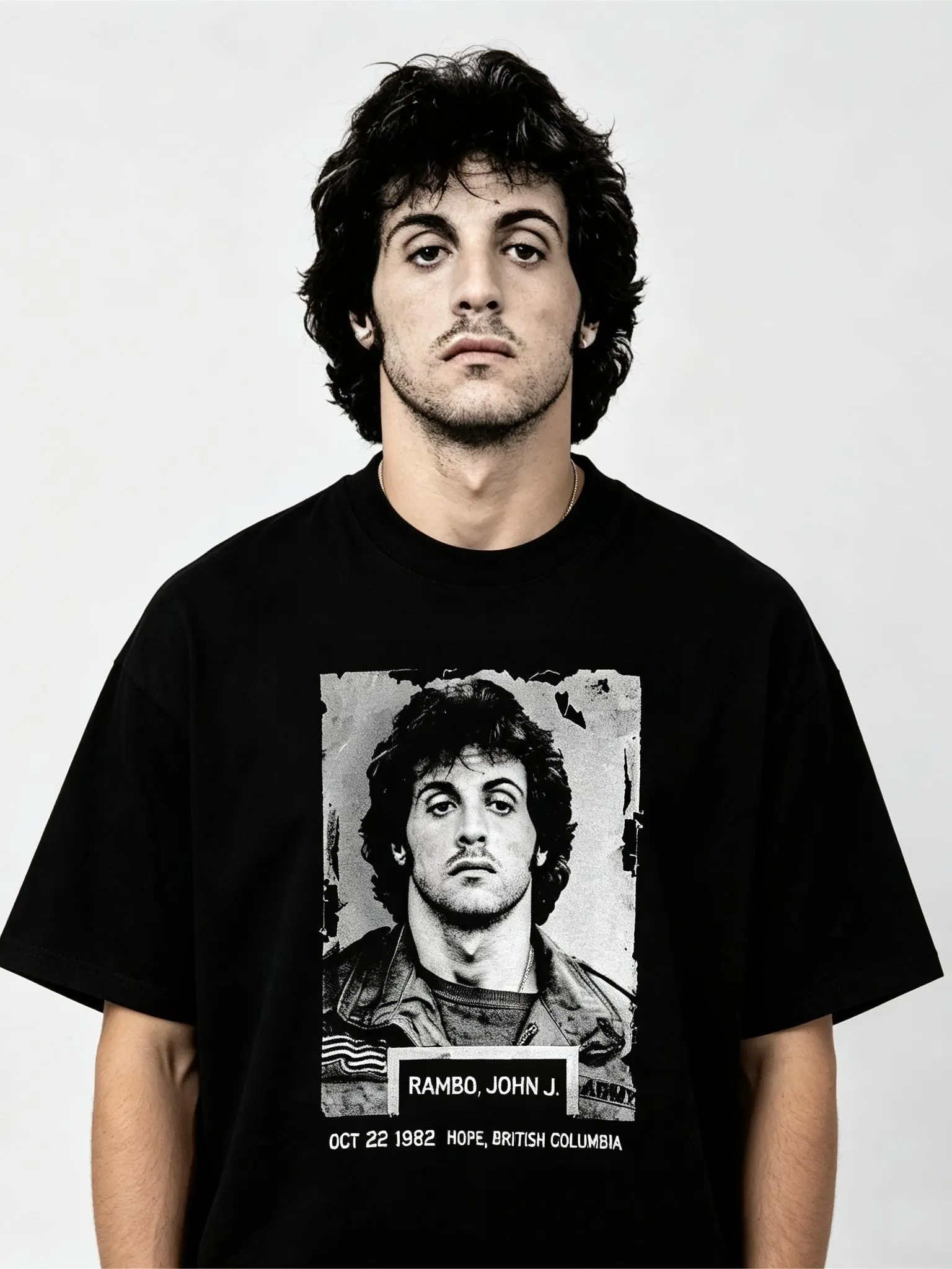Men's Rambo First Blood Vintage Cotton Crew Neck Short-Sleeve T-shirt - Regular Fit, Breathable Casual Streetwear Top, Style 091603