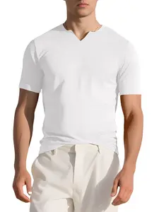 New men's solid color breathable V-neck casual T-shirt, comfortable fabric, suitable for men's daily and casual, sports wear, mens short sleeves.