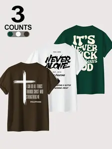3-Pack Christian Faith Slogan Graphic T-Shirts | Religious Streetwear Casual Tees Set