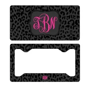 Personalized Leopard License Plate & License Plate Frame, Custom Monogram Car Tag, Gray Cheetah Print License Plate, Hot Pink Initials Auto Accessory Gift