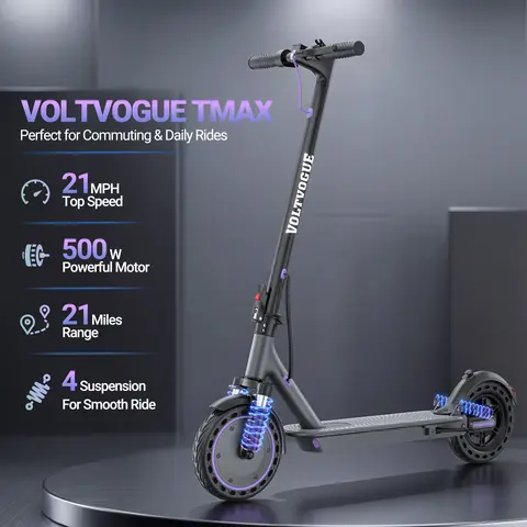 【AOVOPRO-VOLTVOGUE 】| 500W Powerful Motor | Dual Brakes & Dual Suspension | 21MPH Speed + 21 Miles Range | App Control | 10" Puncture-Proof Tires【VT11】