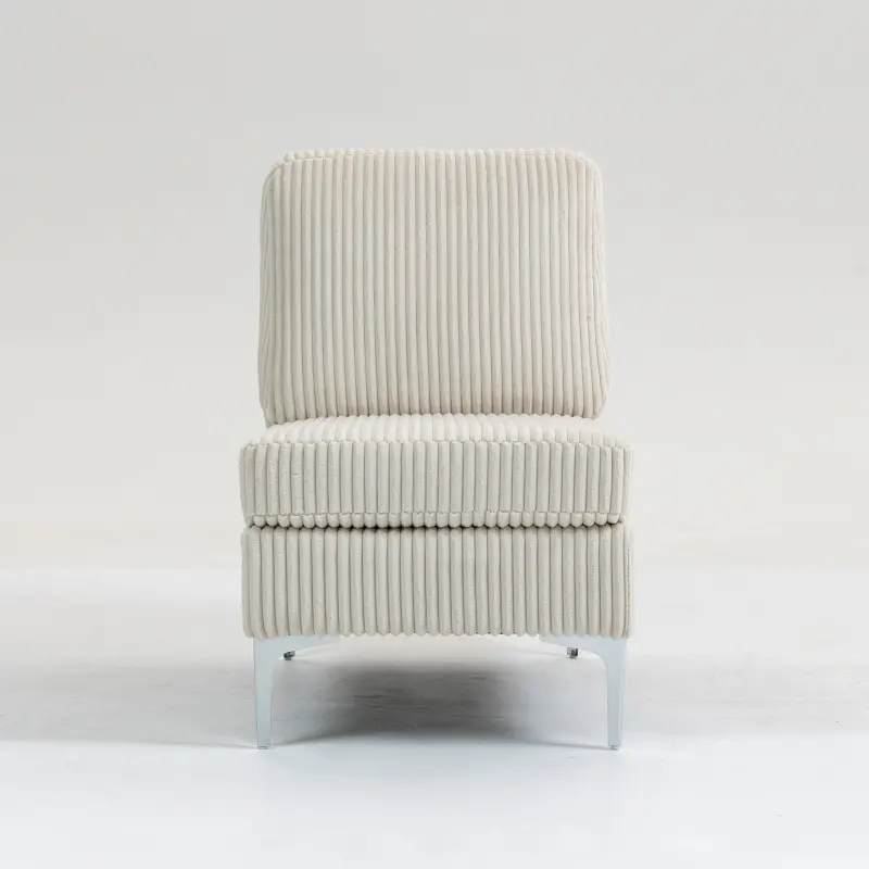 Modular Sectional Sofa Armless Seat Module, Corduroy Sectional Couch, Single Couch Modular Armless Accent Chair with Back Cushion,  Beige ,Modern minimalist style sofa, Ideal for Living Room or Bedroom couch