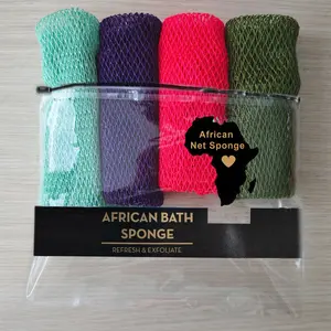 4 Piece African Exfoliating Net Sponge Bundle, Ethically Sourced from Nigeria Bath Sponge Bath Sponge Shower