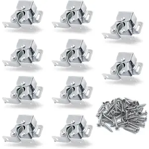10 Pack Double Roller Catch Cabinet Latches with Spear Strike for Cupboard Closet Door, Silver