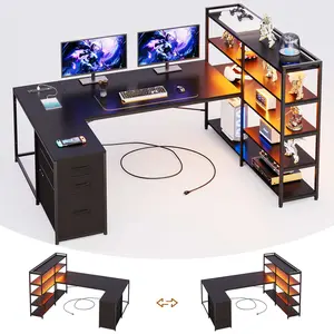 Sikaic 64.5 Inches Reversible U Shaped LED Gaming Desk Black