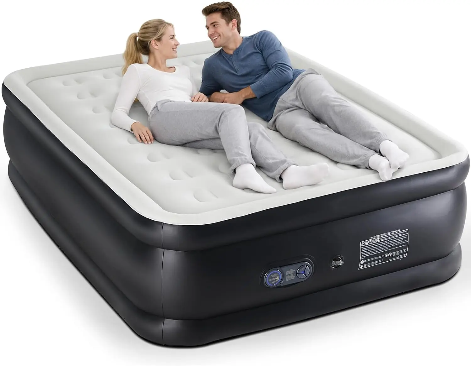 MyDepot Motorized Inflatable Blow Up Bed with Built-In 110V Electric Pump, 660 lb Capacity, Flocked Top, Non-Slip Bottom, Honeycomb Core PVC Fabric Bed, Compact & Lightweight, Multi-Size for Home & Camping, Twin & Queen Options