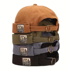 4PCS Brimless Sailor Cap, Brimless Skullcap Rolled Cuff Retro Beanie Hat, Adjustable Rolled Cuff Skull Hats for Men Women