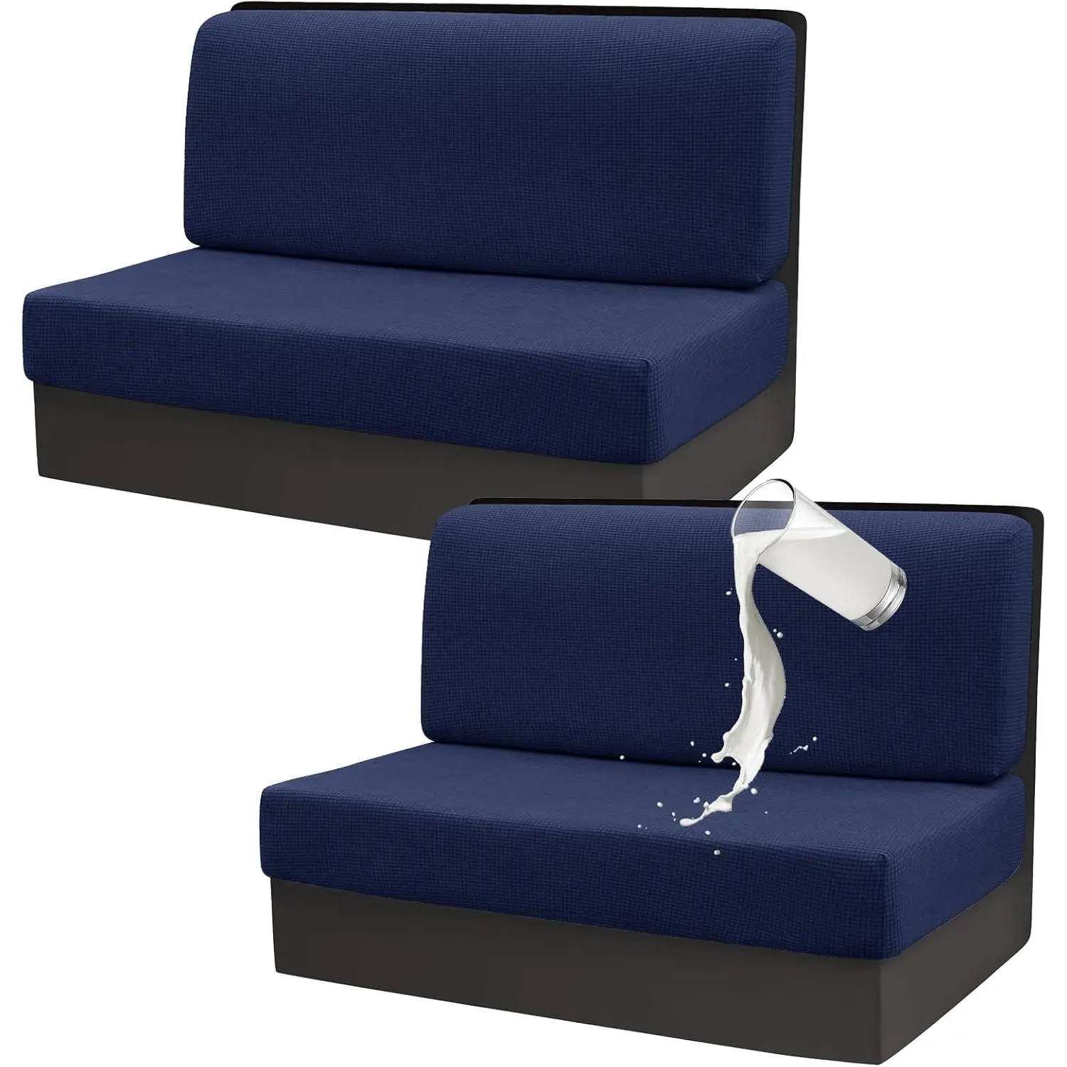 RV Dinette Cushion Covers Set of 2,  Stretch Camper Cushion Covers, Sectional Replacement RV Seat Covers for Trailer Couch, Includes 2 Backrest Cover & 2 Bench Cover (Navy)