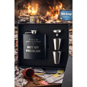 Funny Engraved Flask Gift Set – “Every Sip Gets Me Closer to NOT MY PROBLEM