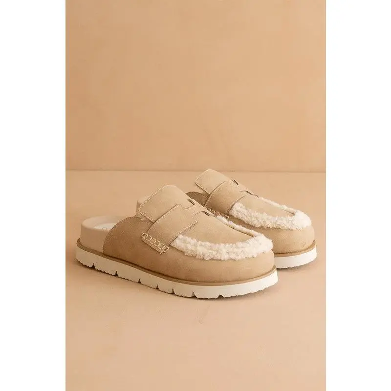 AVALON-SUEDE SHEARLING LOAFER MULE