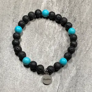 Men's Large Lava with Magnesite Accent Beads Diffuser Stretch Beaded Bracelet