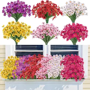 24 Bundles Violet Artificial Flowers, UV Resistant Faux Flowers Outdoor, Faux Silk Flowers, Fake Violet Flowers Bulk for Front Porch Hanging Garden Courtyard Farmhouse Home(6 Colors)