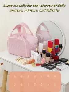 Multi-Pocket Quilted Portable Travel Cosmetic Bag, Handheld Cosmetic Pouch, Cosmetic Travel Bags, Large Capacity Lightweight Unisex Toiletry Organizer, Water-Resistant with Dry Wet Separation and Zip for Daily Use and Travel
